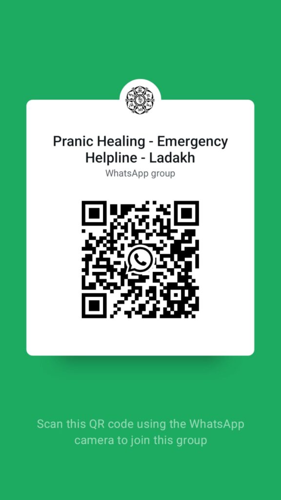 QR code to join the Pranic Healing Ladakh Emergency Helpline WhatsApp group for free Pranic Healing support and community assistance in Ladakh.